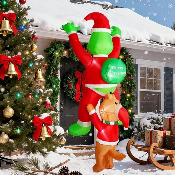 ⚡6 FT Christmas Inflatables Climbing Santa Claus with Dog Outdoor Decorations - Picture 1 of 7